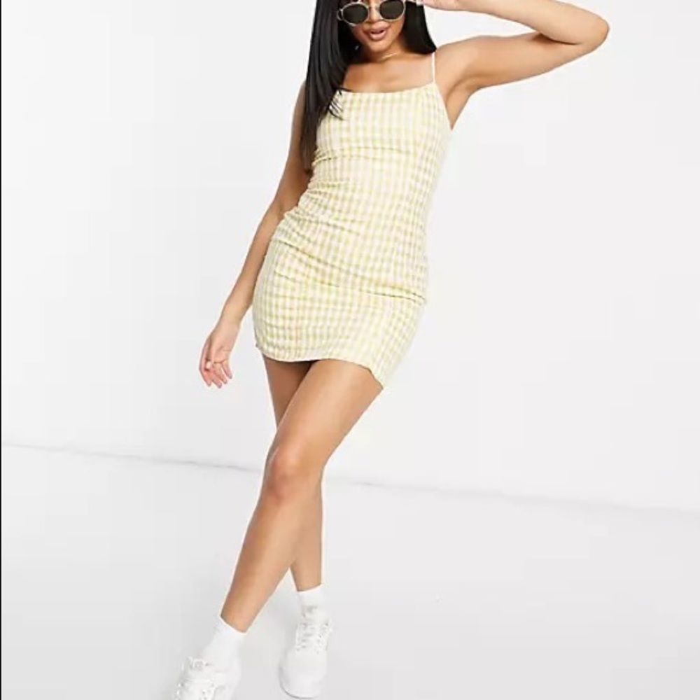 yellow gingham strapless mini tube dress SZ M